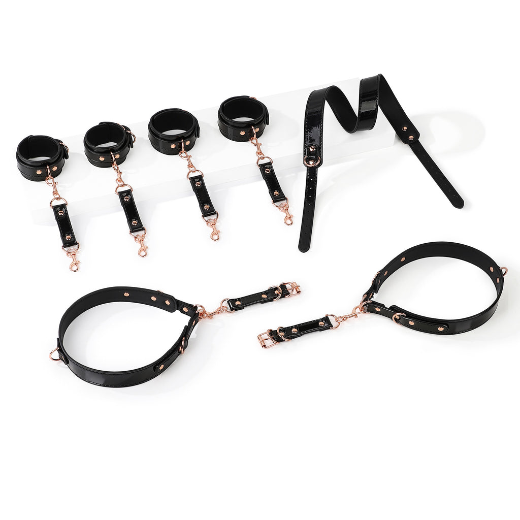 4-Piece Glossy PU Leather Thigh Spreader Restraint Set