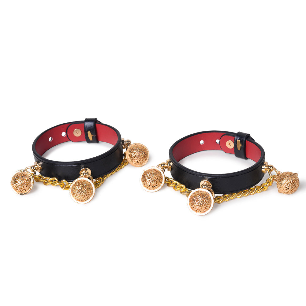 Bell-Chain Leather Wrist and Ankle Cuffs BM120