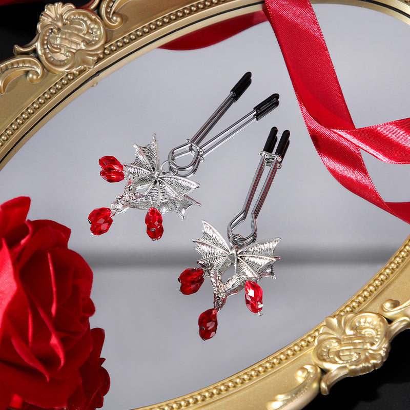 Bat-Wing Nipple Clamps with Red Crystal Drops