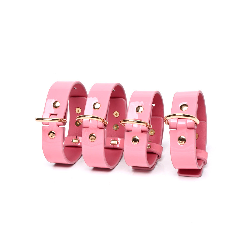 Pink BDSM Collar, Leash, Wrist and Ankle Cuff Set BM117