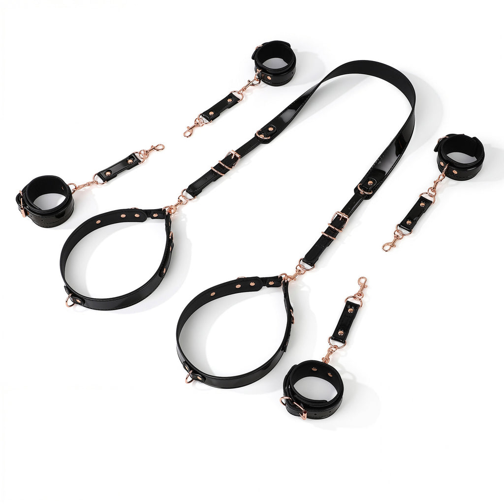 4-Piece Glossy PU Leather Thigh Spreader Restraint Set