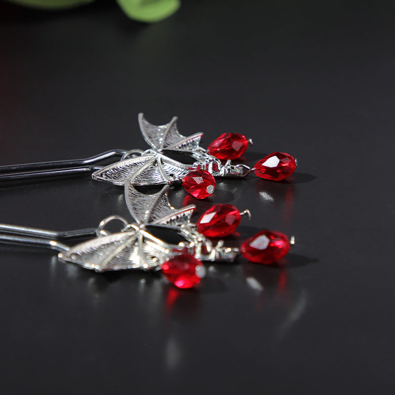 Bat-Wing Nipple Clamps with Red Crystal Drops