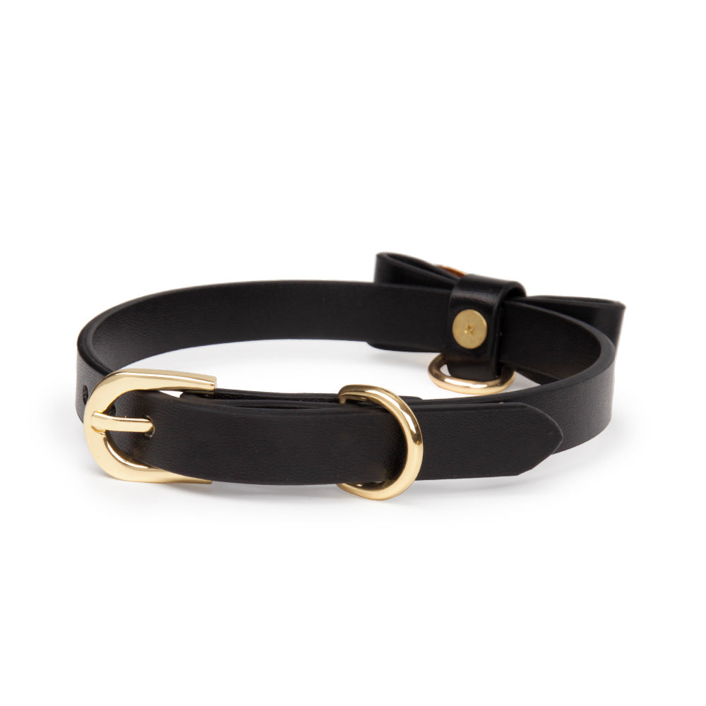 Genuine Leather Bow Collar and Chain Leash Set BM116
