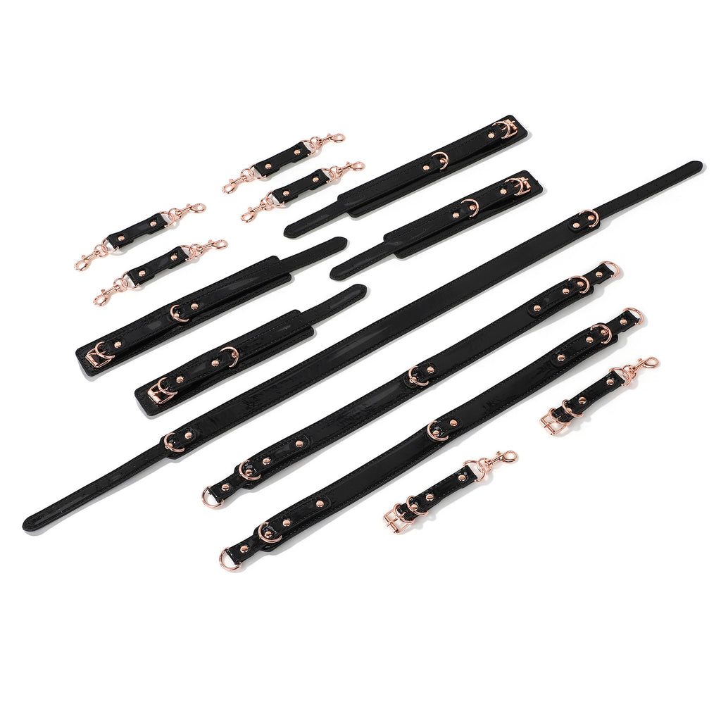 4-Piece Glossy PU Leather Thigh Spreader Restraint Set