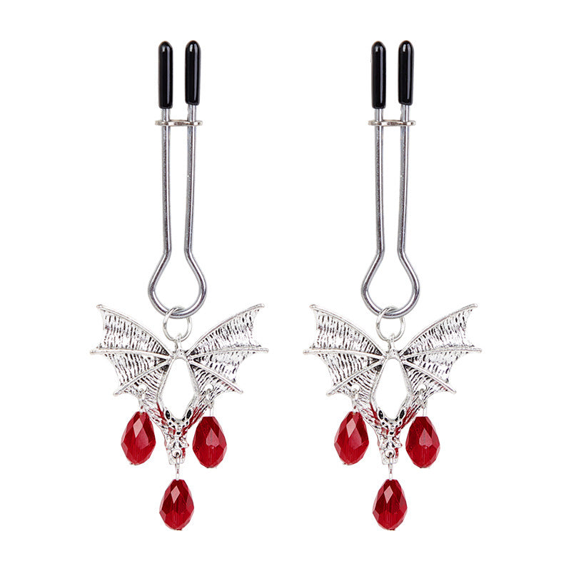 Bat-Wing Nipple Clamps with Red Crystal Drops