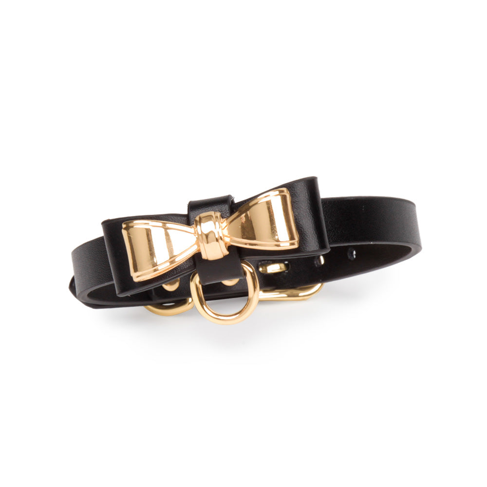 Genuine Leather Bow Collar and Chain Leash Set BM116
