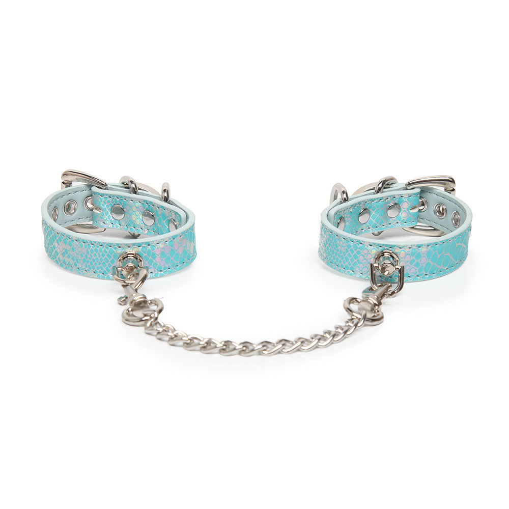 Snakeskin-Print BDSM Restraint Cuffs with Connecting Chain BM119