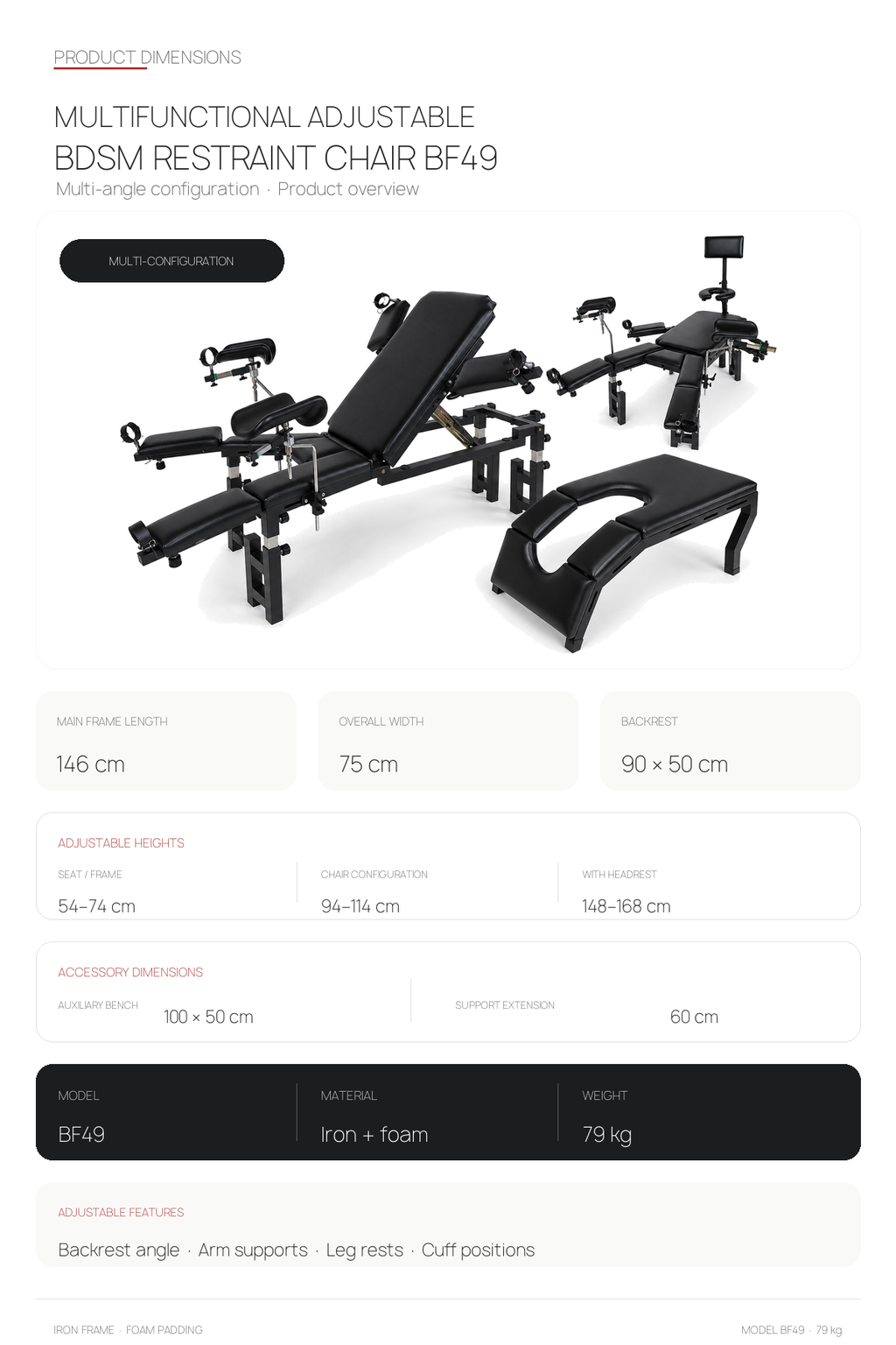 Multifunctional Adjustable BDSM Restraint Chair BF49