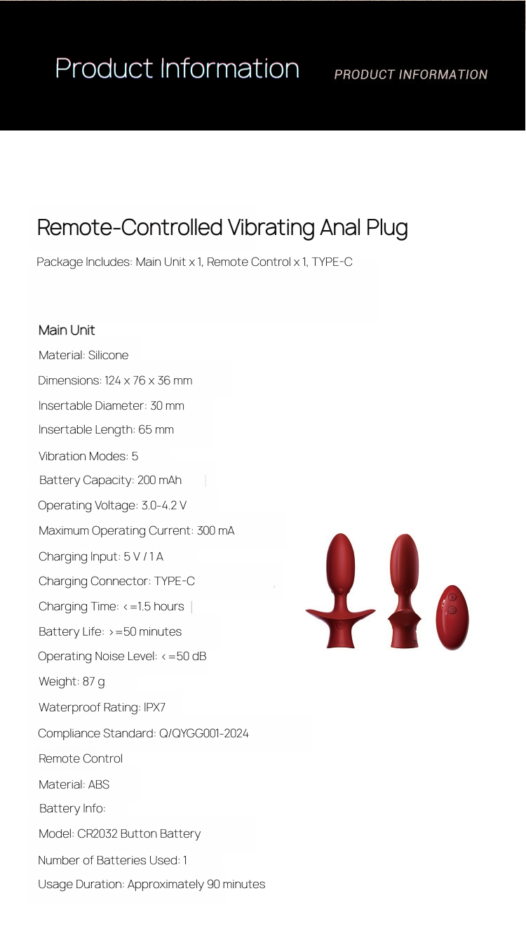 Remote-Controlled Vibrating Anal Butt Plug BM50
