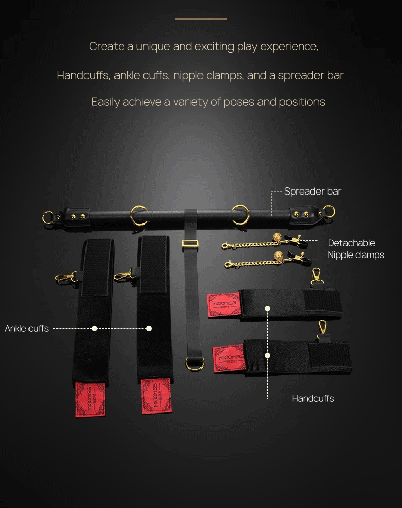 BDSM Spreader Bar Set with Wrist & Ankle Cuffs BM36